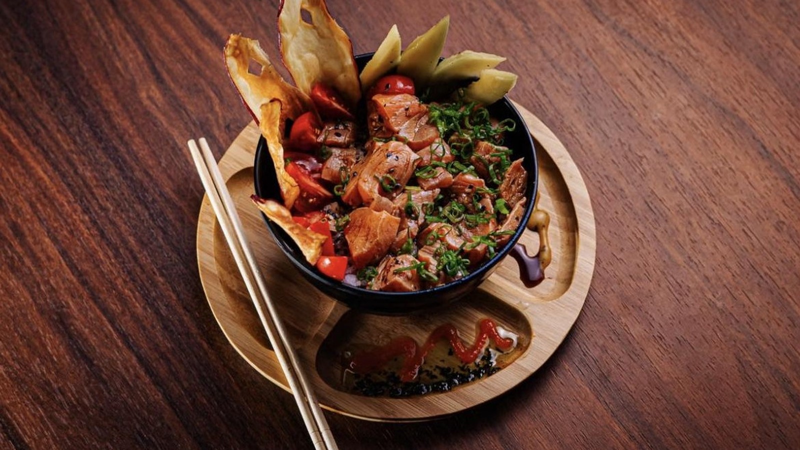Illustrative stock photo of a salmon poke bowl.